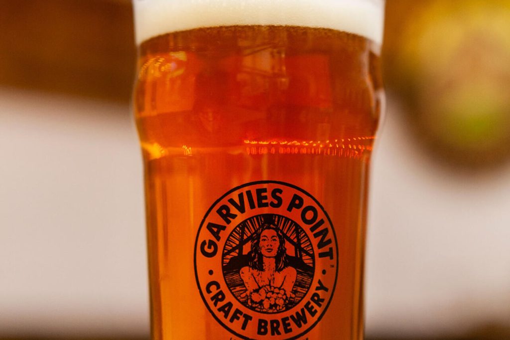 Pint of beer with Garvies Point Craft Brewery logo