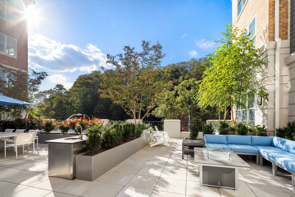 Courtyard seating with firepits.