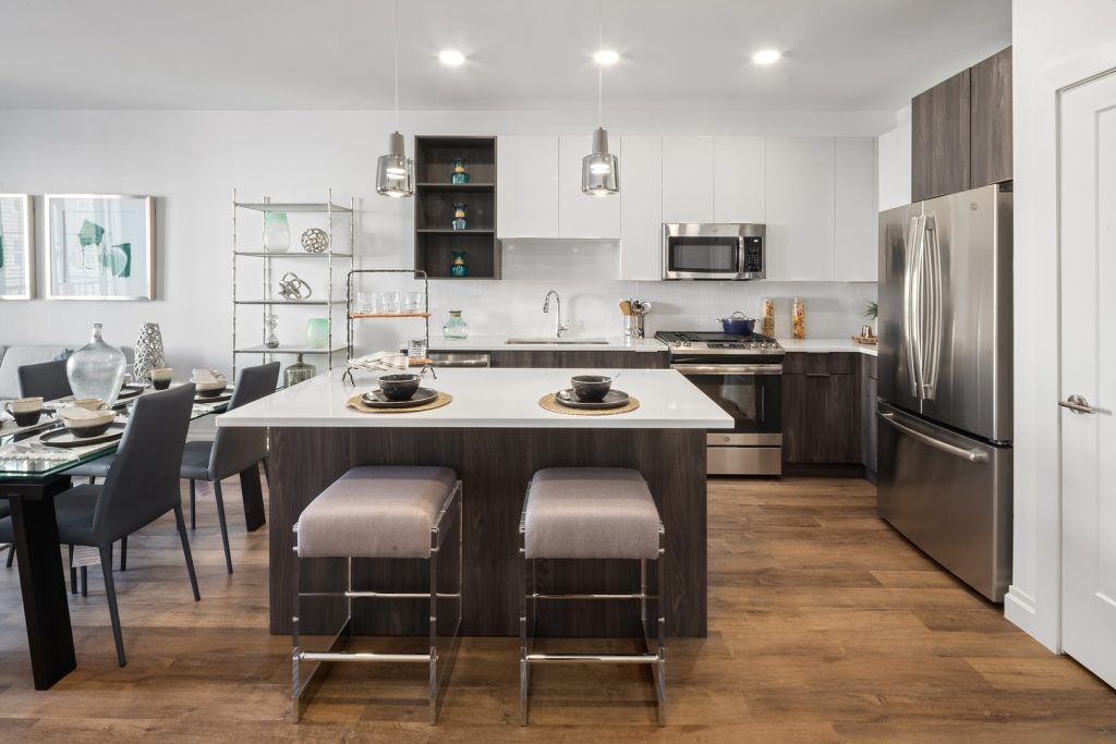 Kitchen with large island second angle.