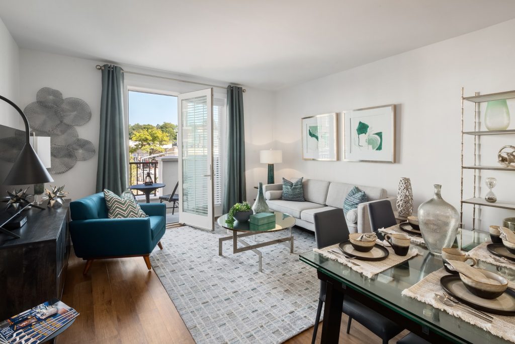 Living room with window view.