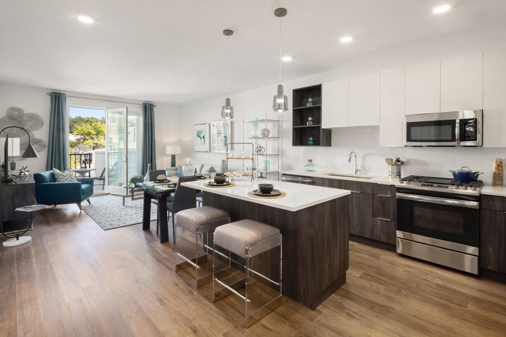 Kitchen with large island.